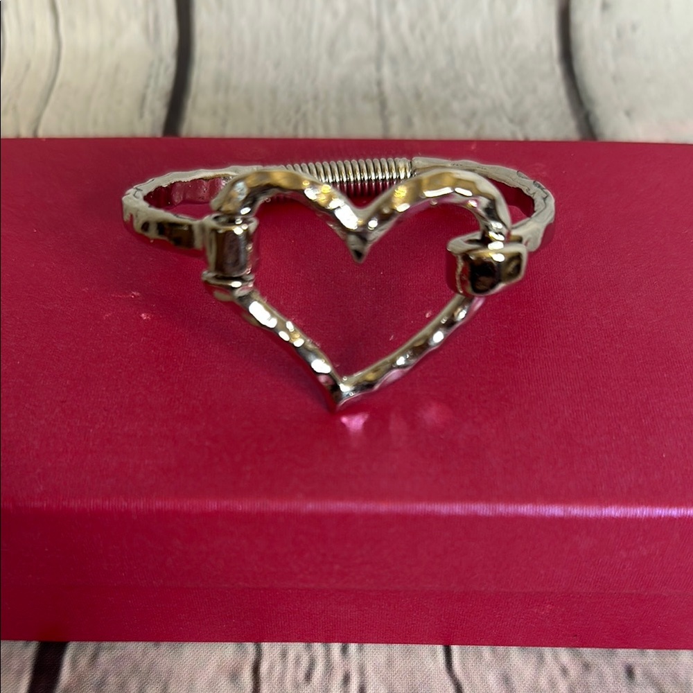 Gold Heart Open Bangle Bracelet - Women Jewelry
